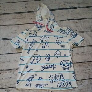 Plate Crate Boys White Blue Doodle Shoodie Shirt Y XL